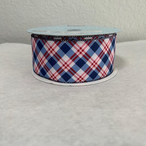 Navy, Red, and White Plaid/Tartan: 2.5" Wired Ribbon