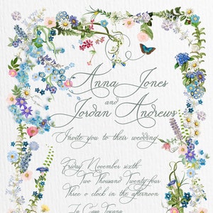 Hochzeits-Anzug, Vergissmeinnicht! Schmetterling Hochzeit Einladung Set floral floral shabby chic Bruch Menü Monogramm Wappen u.a. Braut