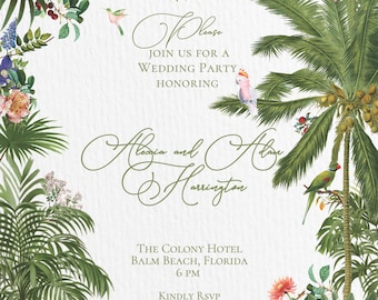 Wedding Suite | The Colony Hotel Party invitations for wedding or rehearsal dinner, Beachy Grand Millennial White lotus