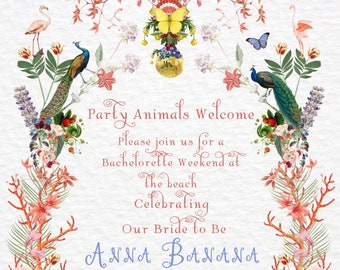 Palm Beach Bachelorette Invitation, Party Animals (Digital Download)