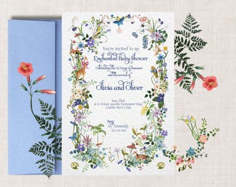 Floral Baby Shower Invitation, Enchanted Garden Digital Download, Whimsical Greenery and Blooms