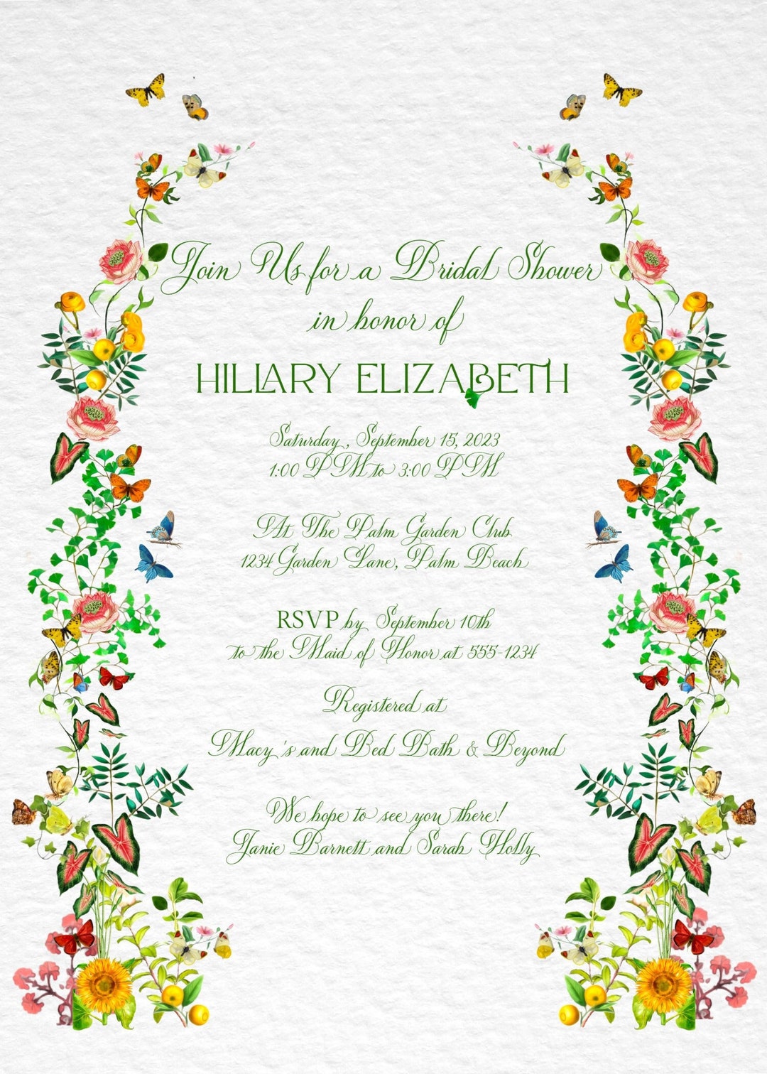 Blank Paper Template Bright Butterfly Folly With Lemons & Caladiums ...