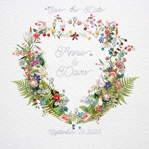 Wedding Crest | Mother Nature&#39;s Elegant Ferns & Floral Crest for Weddings and Keepsakes | Editable Digital Download