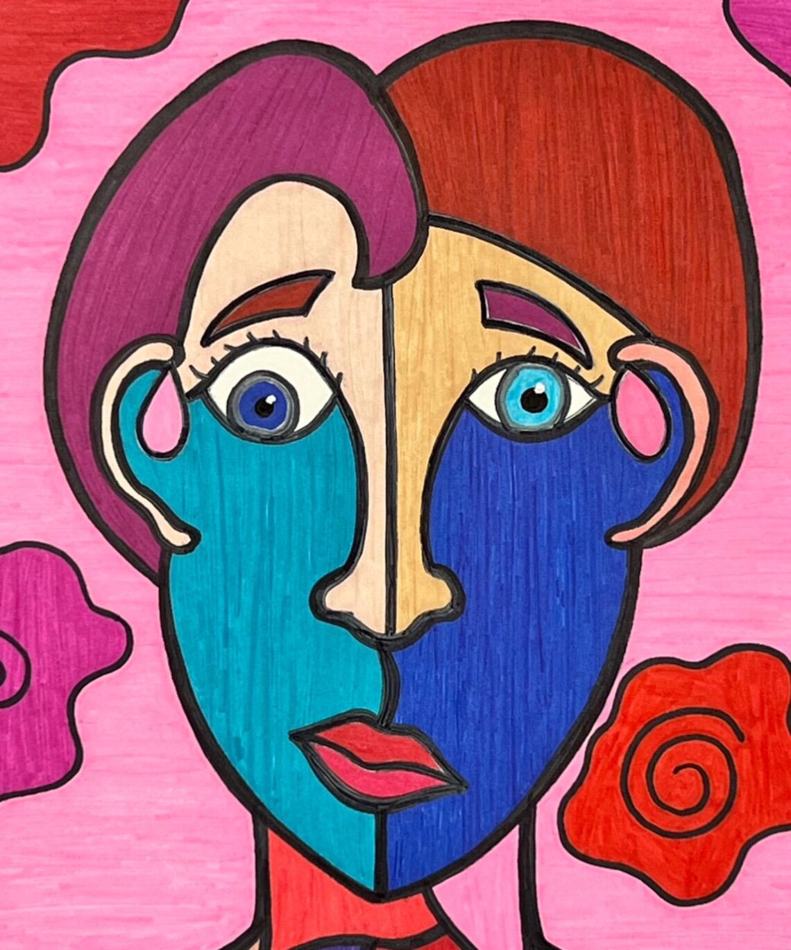 Half-faced Colors and Roses - Etsy