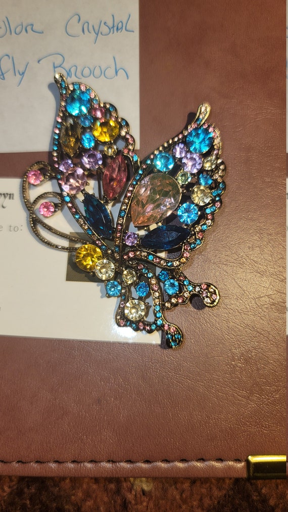 Multicolor crystal butterfly brooch