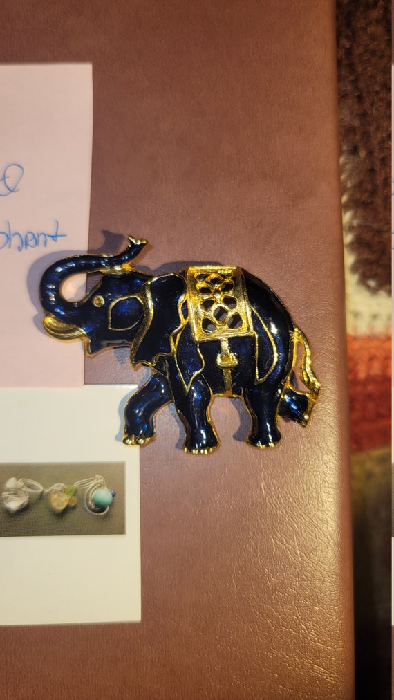 Blue and gold enamel elephant pin