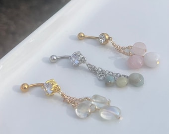 Dangly Crystal Belly Rings, Hippie Belly Button Rings, SILVER OR GOLD, Choose Your Crystal