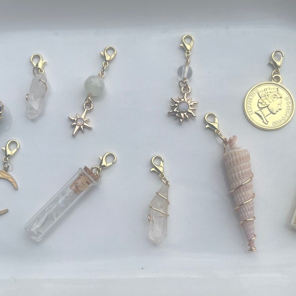 Sun and Moon Crystal Hair Charms, Set of 5, Wire Wrapped Crystals, Hippie Hair Accessories, Clear Quartz, Sodalite, Citrine, Opal