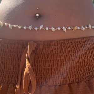 Seashells and Pearls Waist Chain, 14k Gold Filled or Sterling Silver Belly Jewelry