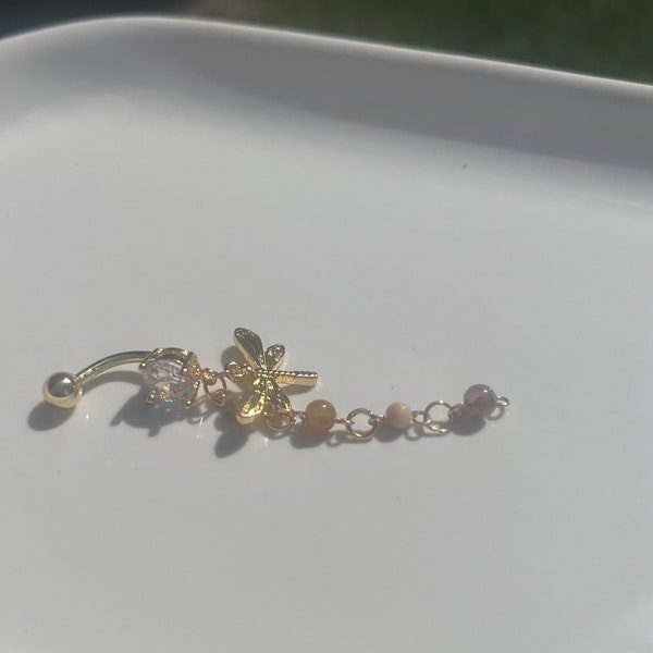 Dragonfly Belly Button Ring Dangly, Belly Jewelry, Dainty Belly Rings, GOLD, 14g SURGICAL STEEL, Fairycore