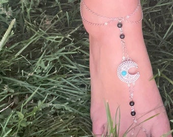 Barefoot Sandals | Silver Moon Foot Jewelry | Barefoot Sandals for Bride | Beach Bride Shoes | Foot Jewelry Chain Boho