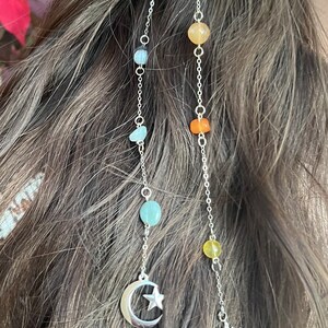 Sun and Moon Crystal Hair Charm, Silver Hair Accessories, Hippie Hair Jewelry, Hair Charms and Jewels