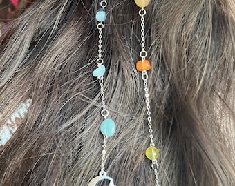 Sun and Moon Crystal Hair Charm, Silver Hair Accessories, Hippie Hair Jewelry, Hair Charms and Jewels
