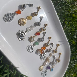 Crystal Belly Rings, Hippie Belly Button Rings, GOLD, Choose Your Crystal + Charm