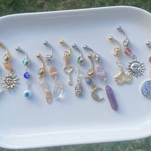 Custom Crystal Belly Rings, Hippie Belly Button Rings, SILVER OR GOLD, Choose Your Crystal and Charm