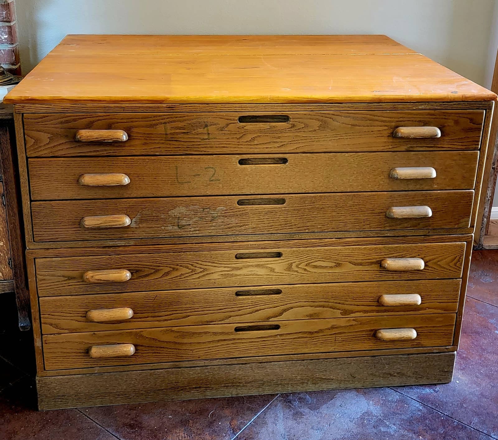 Vintage Art Metal Flat File Storage Cabinet with Brass Hardware