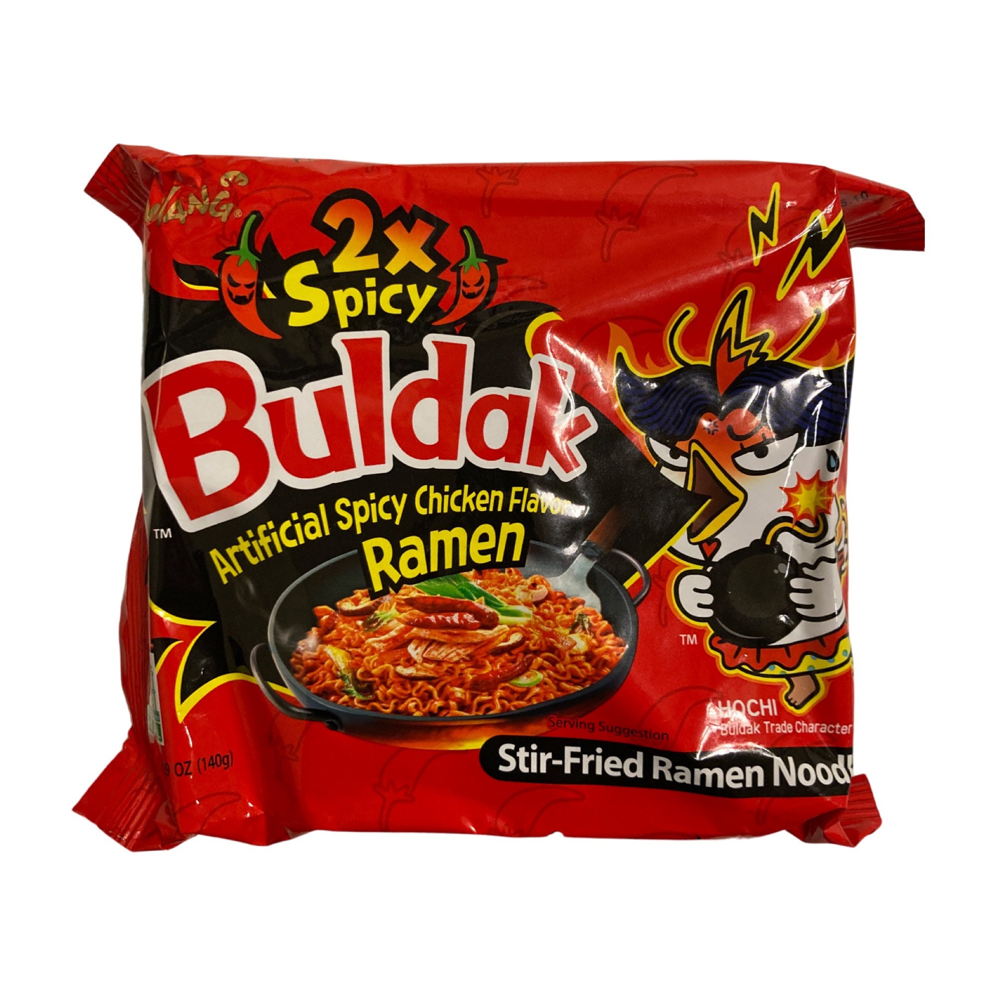 1. Buldak artificial spicy chicken flavor ramen regular spicy ( 5 packs in  one ). 2. 2 x spicy