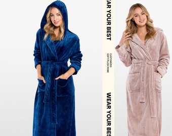 Super Soft Plush Hooded Women's Robe and Bathrobe -Styled Joseph-