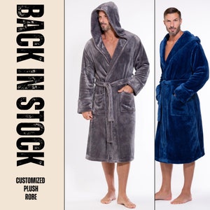 Plush Soft Warm Fleece Bathrobe with Hood Custom Embroidered Robe -Styled Fable- Personalize Man Robe | Hooded Bathrobe
