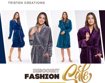 Personalisierte super weiche leichte Plüsch Schal knielangen Damen Robe mit Stickerei -Stil Fable-