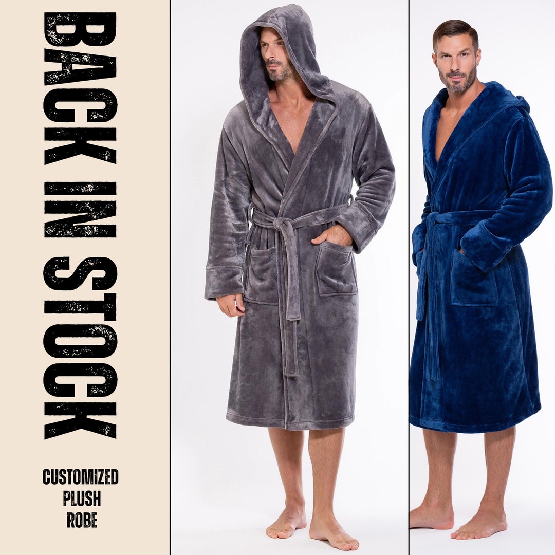 Plush Soft Warm Fleece Bathrobe With Hood Custom Embroidered Robe