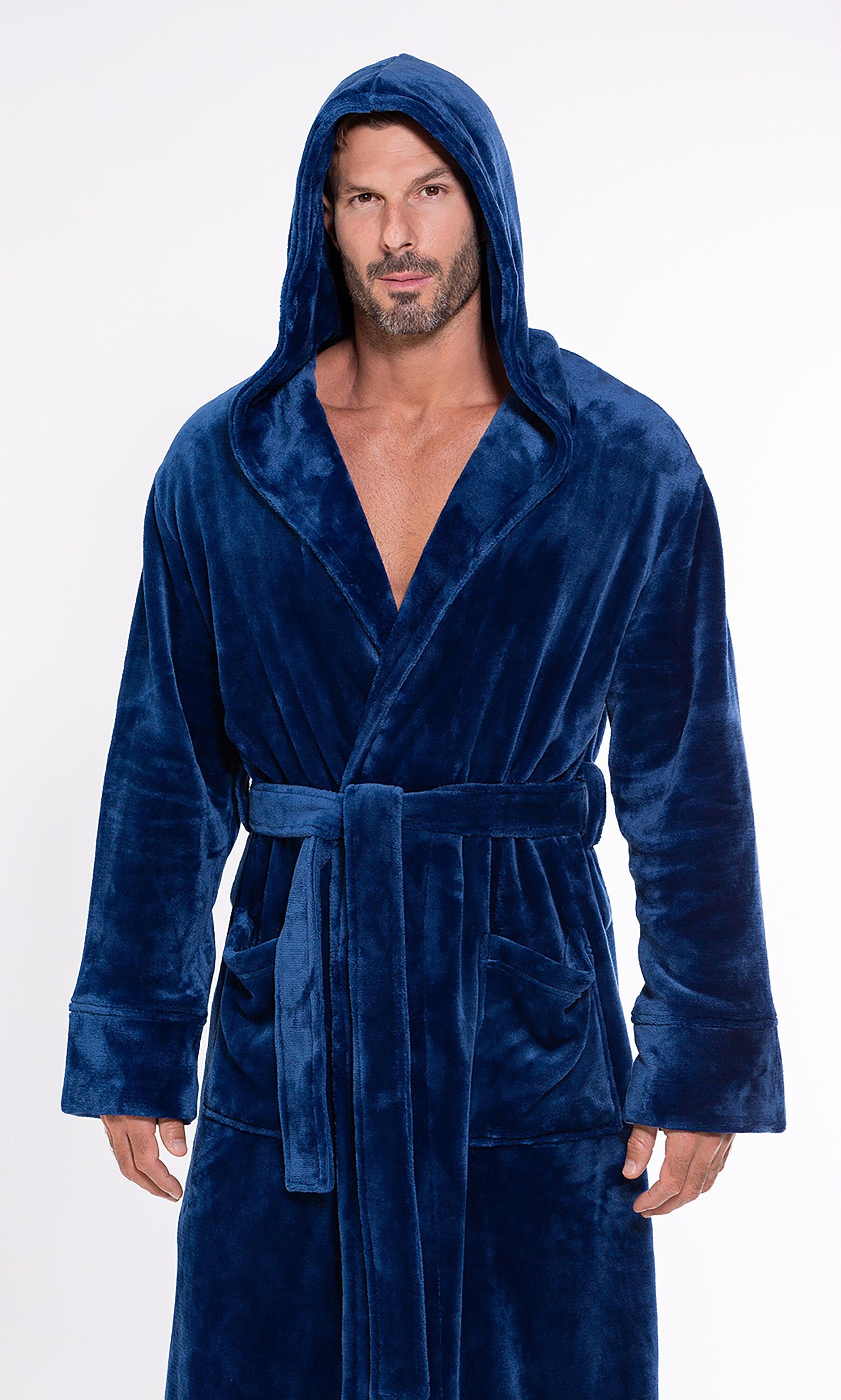 Mens Fleece Robe Mens Fleece Hooded Long Soft Bathrobe