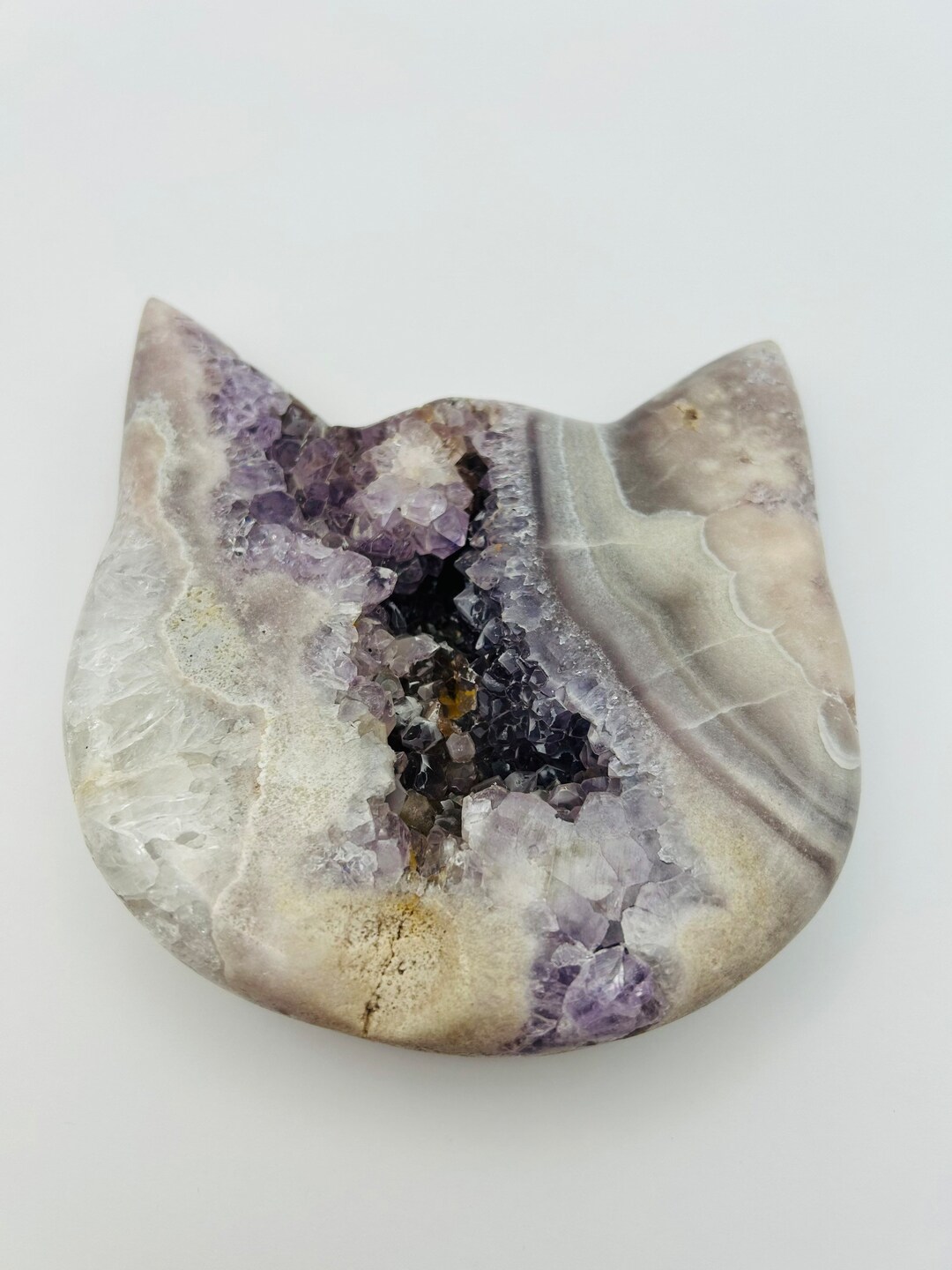 Agate Geode Cat Head Silhouette With Amethyst and Clear Quartz - Etsy