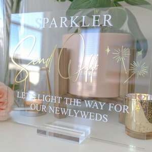 Wedding Sparkler Send Off Sign | Bride and Groom Grand Exit | Wedding Sparklers Acrylic Signage | Gold Farewell Wedding Reception Sign |