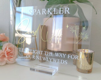 Wedding Sparkler Send Off Sign | Bride and Groom Grand Exit | Wedding Sparklers Acrylic Signage | Gold Farewell Wedding Reception Sign |