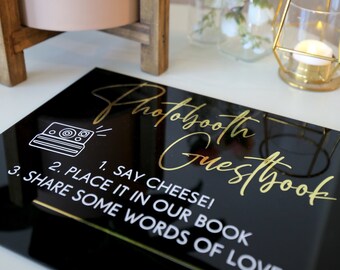Black Acrylic Tabletop Sign Upgrade | Black and White Wedding Signs | Minimalist Modern Wedding Signage | Customizable Acrylic Table Sign