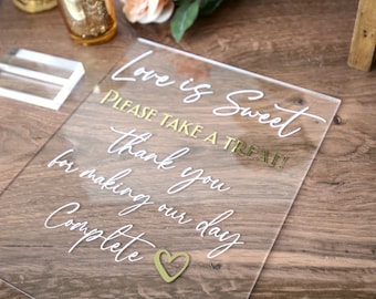Love is Sweet, Please Take a Treat Dessert Tischschild | Grab A Treat Candy Schild Acryl | Dessert Station Goldfolie Acryl Hochzeitsbeschilderung