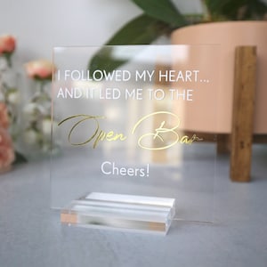 Beer and Wine Open Bar Wedding Clear Acrylic Sign | Cheers Cocktail Signature Drinks Menu Signage | Wedding Party Dance Floor Acrylic Sign