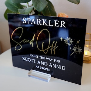 Let Love Sparkle Sparkler Send Off Bride and Groom Caligrafía Boda personalizable Letrero personalizado - Letrero acrílico de 8x10