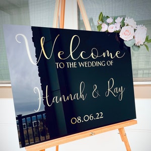 Welcome To The Wedding Of Customizable Welcome Wedding Sign - 18x24 Rustic Frosted Acrylic Sign, Black Acrylic, or White Acrylic