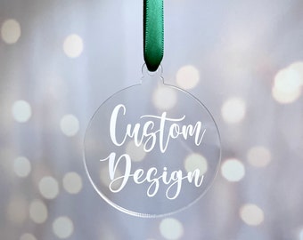 Personalized Custom Acrylic Ornament Keepsake | Customizable Tree Ornament Engagement Gift | DIY Create Your Own Ornament Design