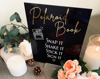 Polaroid Guestbook Snap it Stick it Sign it Acrylic Sign | Wedding Photobooth Guestbook Gold Signage | Photo Guestbook 8x10 Acrylic Sign
