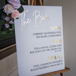 Open Bar Menu Signature Drinks and Cocktails Wedding Calligraphy Customizable Sign - 18x24 Rustic Acrylic Sign