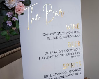 Open Bar Menu Signature Drinks and Cocktails Wedding Calligraphy Customizable Sign - 18x24 Rustic Acrylic Sign