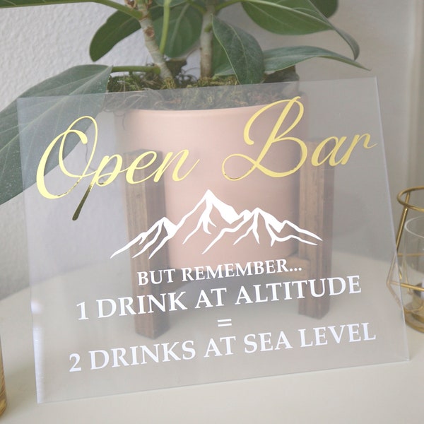 Drink Responsibly at Altitude Acrylic Sign | Altitude Drink Reminder Wedding Sign | Elevation Open Bar Signage | Alpine Mountain Wedding