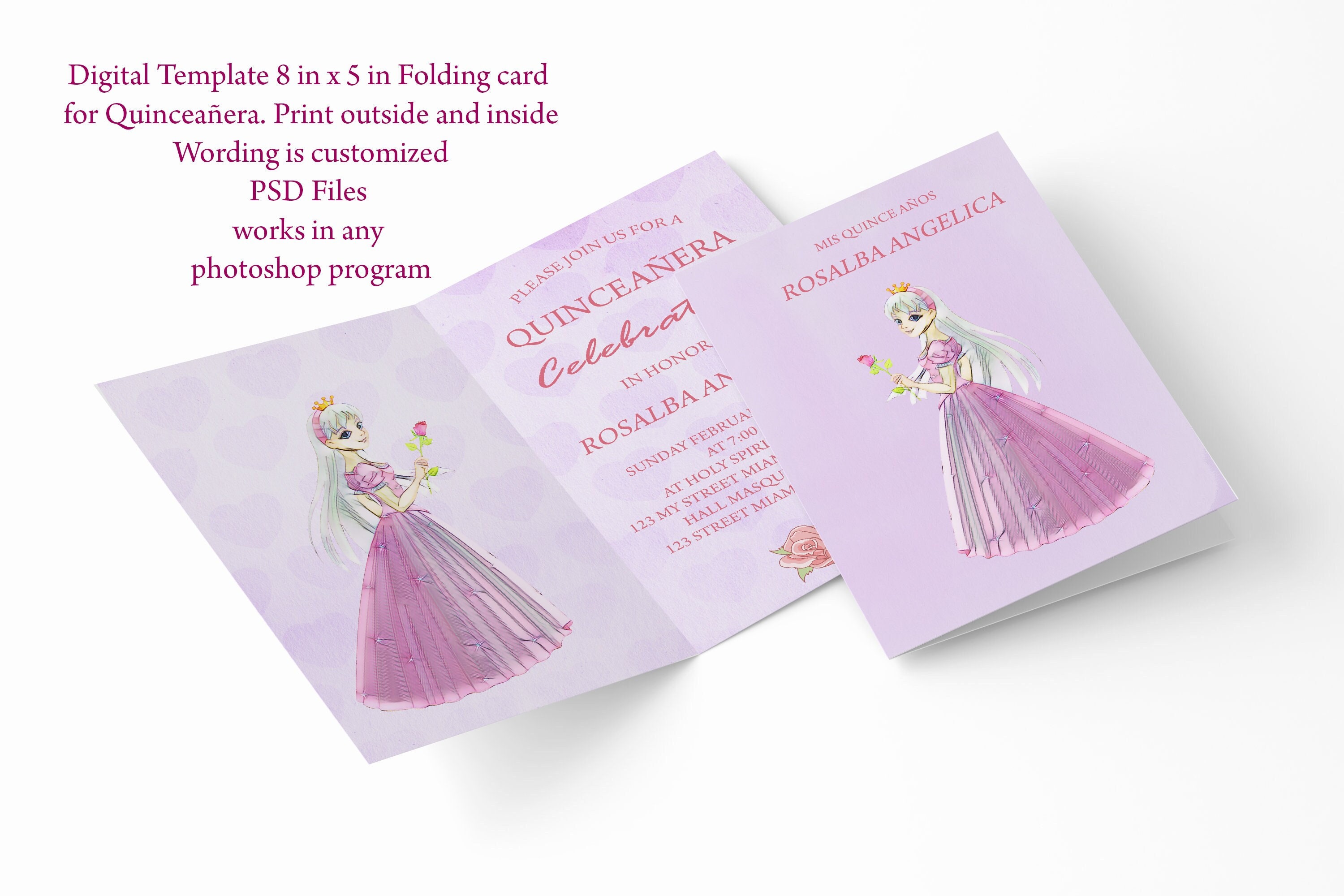 Digital Template 8 in X10 in Folding Card for Quinceañera. Print ...