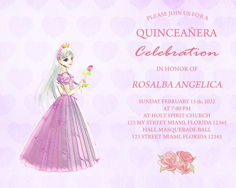 Digital Template 8 in X10 in Folding Card for Quinceañera. Print Outside and Inside Wording is ...