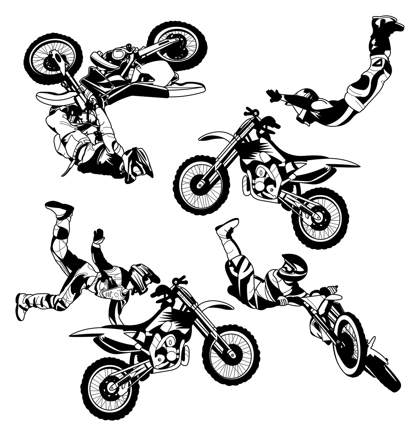 Moto Freestyle Vector ( Clipart Digital Motocycle Set Tattoo Biker Motocross Fmx Rider Bike ...