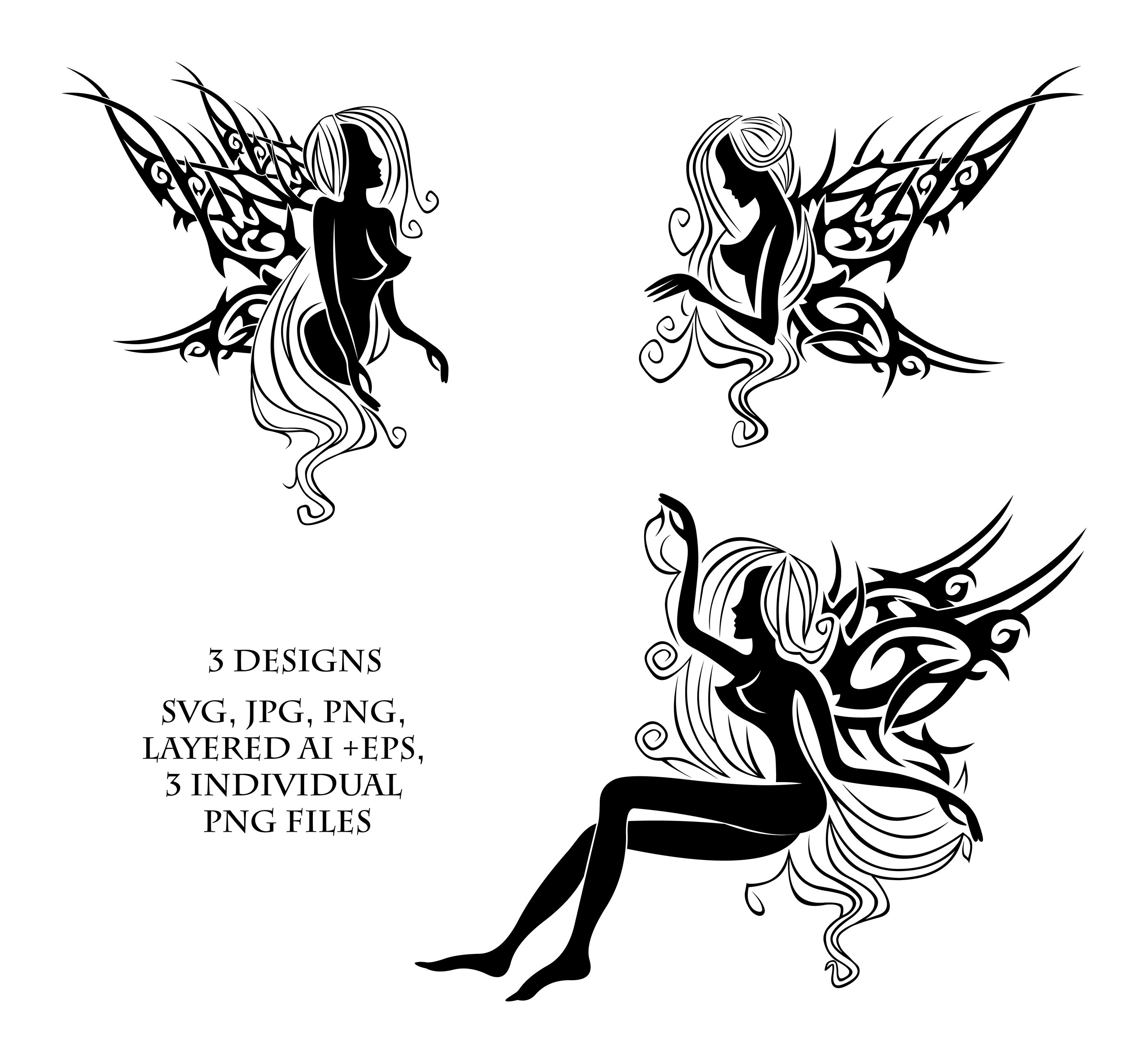 Fairy Tribal Vector Tattoo Design Clipart Digital Collection - Etsy