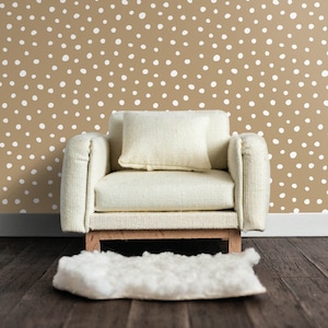 Dollhouse Yellow Wallpaper Miniature, Boho Polka Dot, Printable Digital Download, Modern Wall Paper, 1/12 Scale, 8.5 x 11&quot;, 11 x 17&quot;