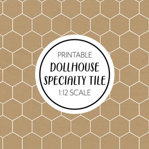May include: Printable dollhouse specialty tile in a 1:12 scale. The tile is a brown honeycomb pattern with white lines.