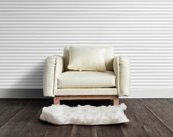 Dollhouse Grey Stripes Wallpaper, Miniatura escala 1/12, Descarga digital imprimible, Casa de muñecas de granja, Mini moderno, 8.5 x 11", 11 x 17"