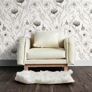 Dollhouse Floral Wallpaper, Printable Digital Download, 1/12 Scale Miniature, Neutral Wall Paper, Flowers, Mini Kitchen, 8.5 x 11&quot;, 11 x 17&quot;