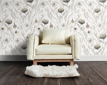 Papel tapiz floral para casa de muñecas, descarga digital imprimible, miniatura a escala 1/12, papel tapiz neutro, flores, minicocina, 8,5 x 11", 11 x 17"