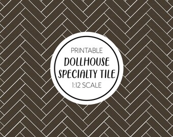 Dollhouse Tile Miniature, Brown Large Herringbone Flooring, Printable Download, Farmhouse Modern, Kitchen Bathroom, 8.5 x 11", 11 x 17"