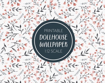 Dollhouse Miniature Wallpaper, Farmhouse Floral Buds, Printable Digital Download, 1/12 Scale, Spring Wall paper, 8.5 x 11" & 11 x 17" Sheets